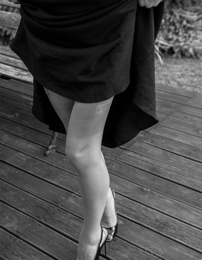 Mrs NyloNova wearing vintage Veitel stockings and Pleaser Mules